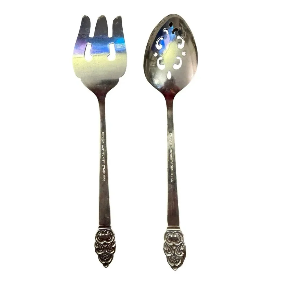 LOT OF 2 ONEIDA COMMUNITY  Vinland Stainless SERVING SPOON MEAT‎ FORK